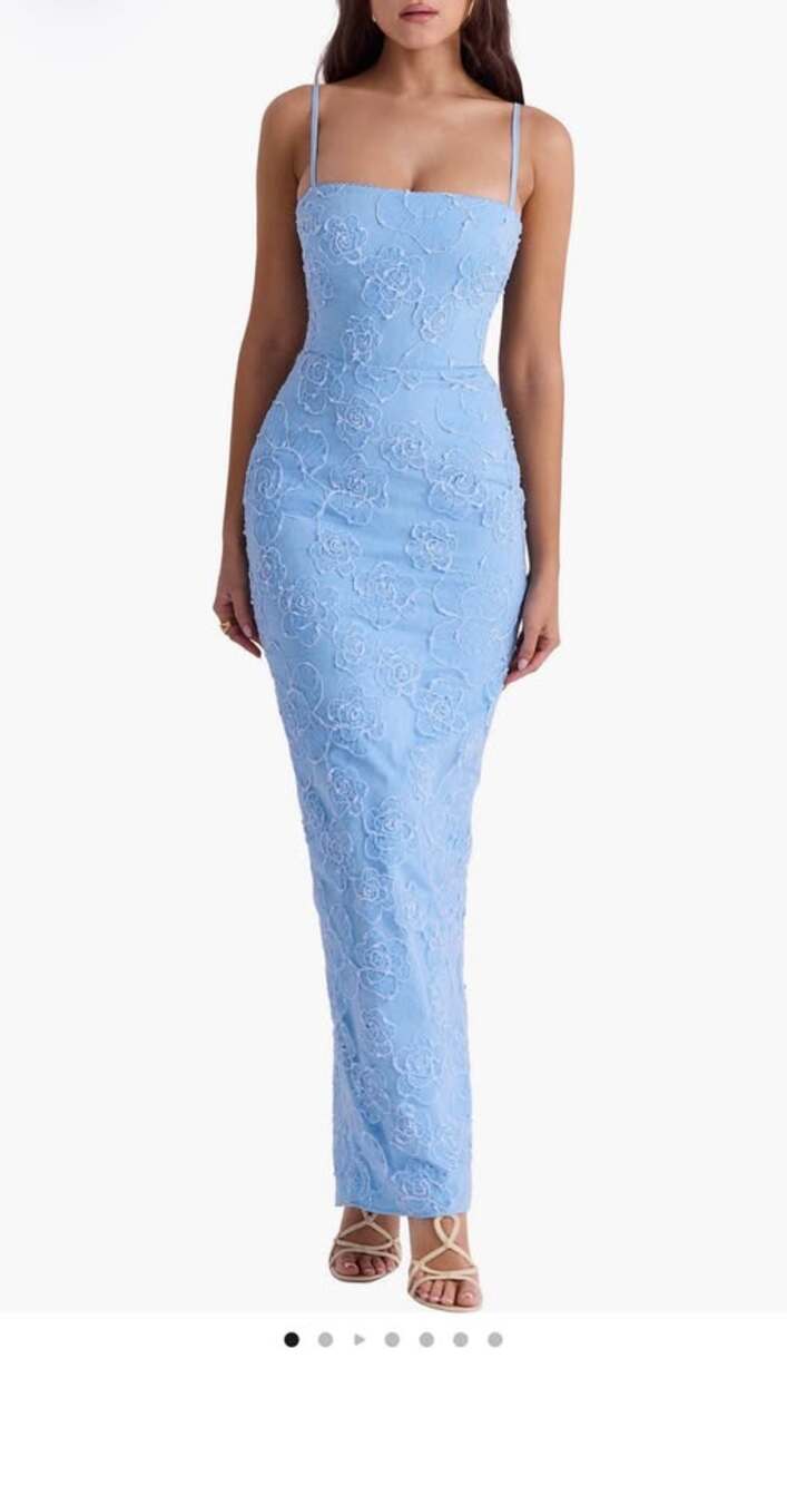 House of CB Eva Floral Lace Gown Cinderella Blue - XS